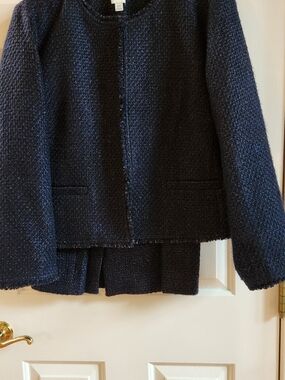 J. Crew Navy Tweed Collarless Blazer & Skirt Suit